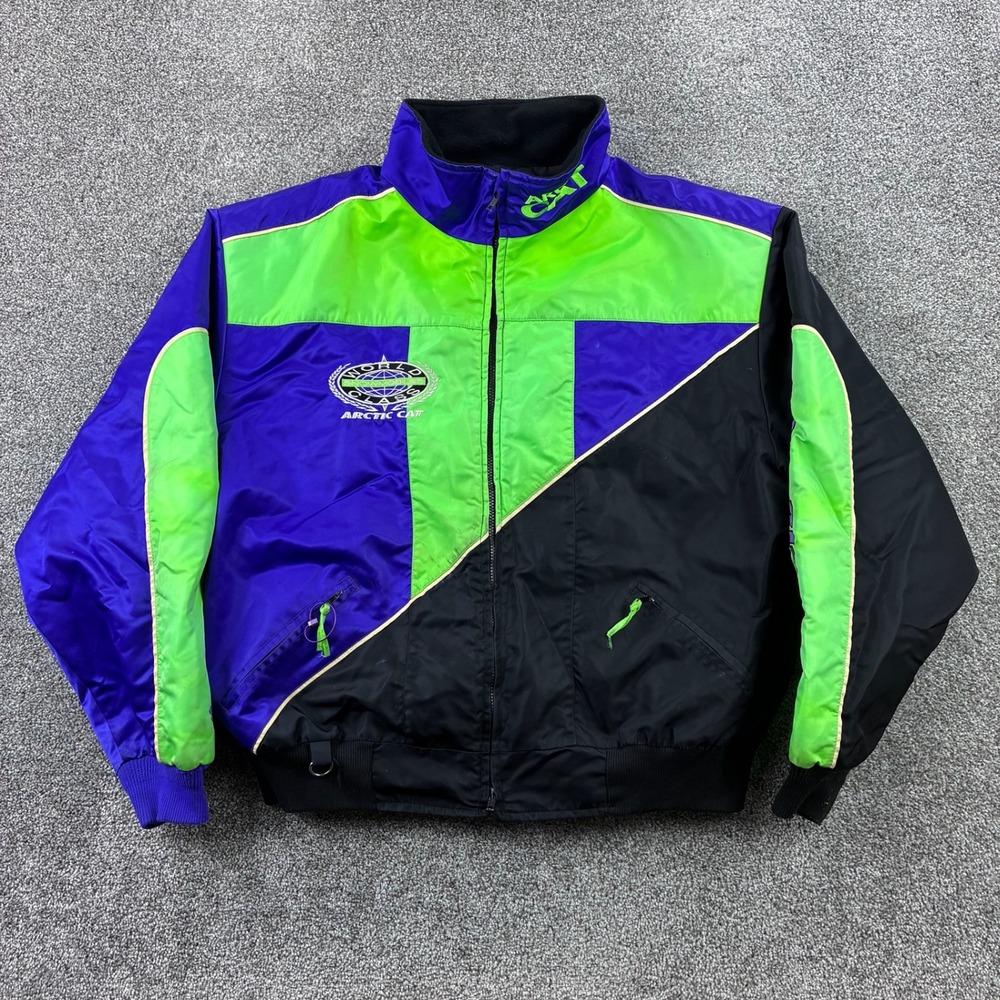 Vintage Arctic Cat Snowmobile Jacket Mens 2XL Neon Green Purple Thinsulate